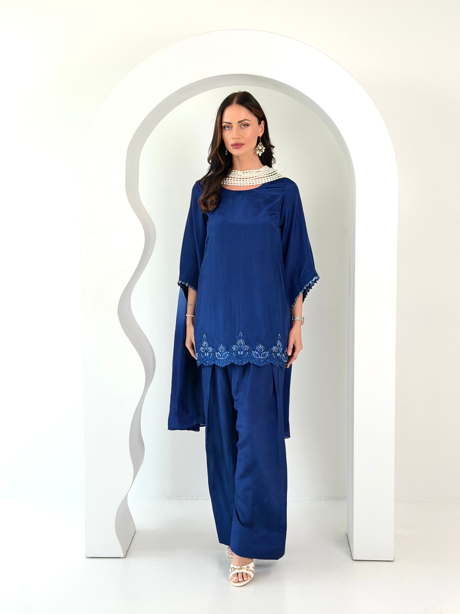 Blue Pearl deep sapphire Pakistani three-piece suit by To Jan