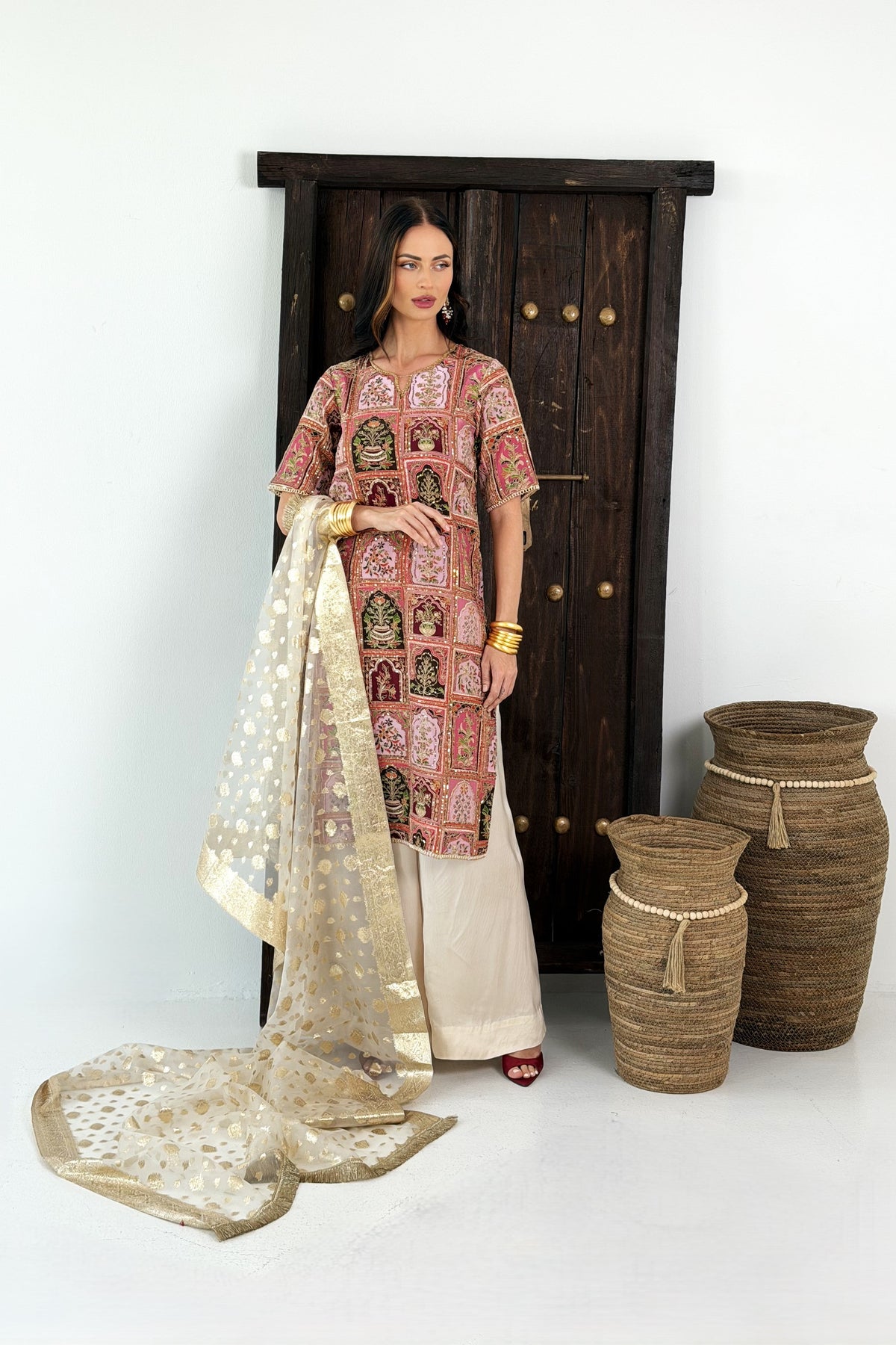Rose Mosaic embroidered three-piece suit by To Jan
