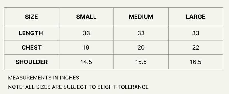 Shirt sizing for Gold Ivory
